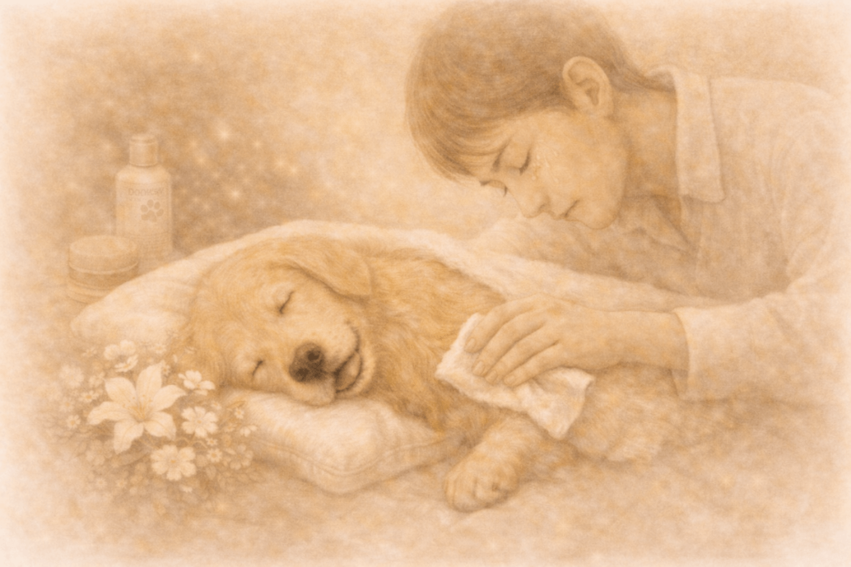 犬　亡くなった　体を拭く