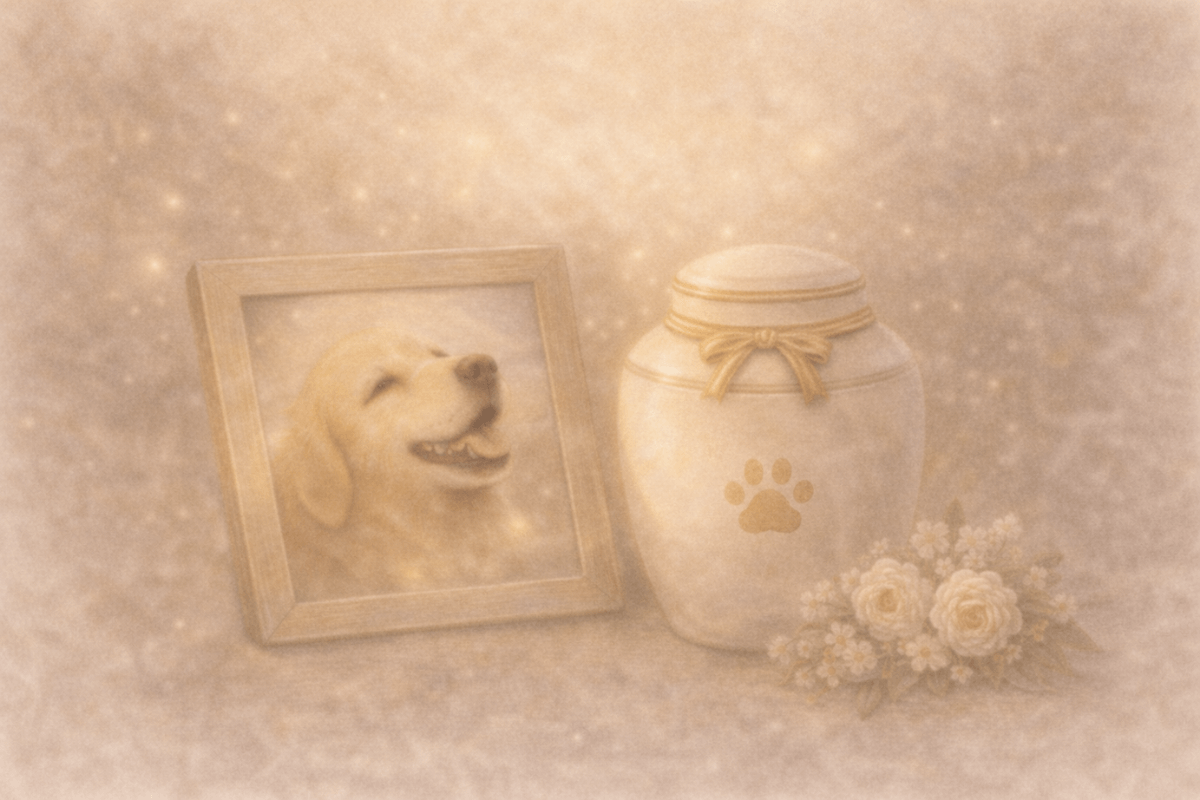亡くなったペットの写真と骨壺