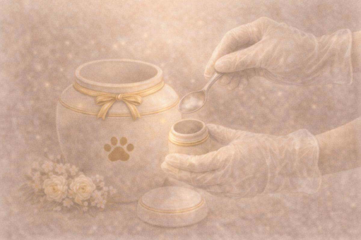 骨壺と遺骨、分骨容器