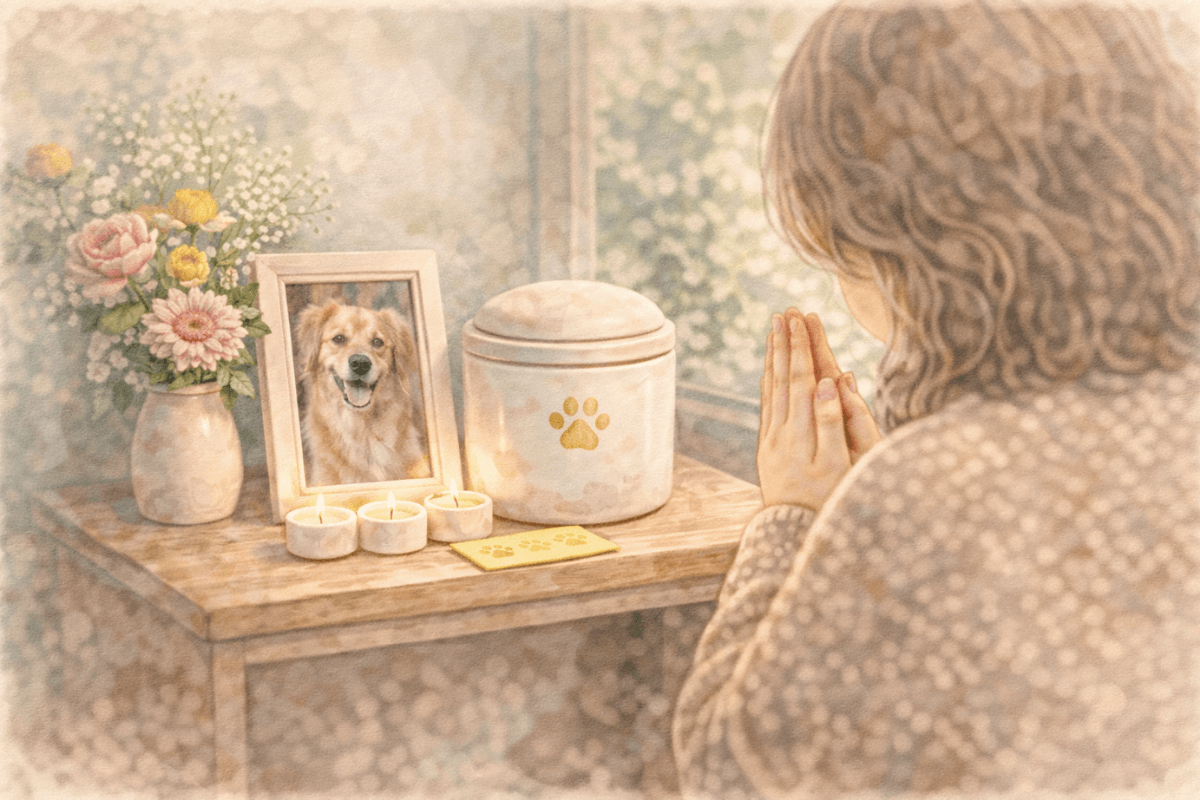 ペットの遺骨を自宅で手元供養する様子