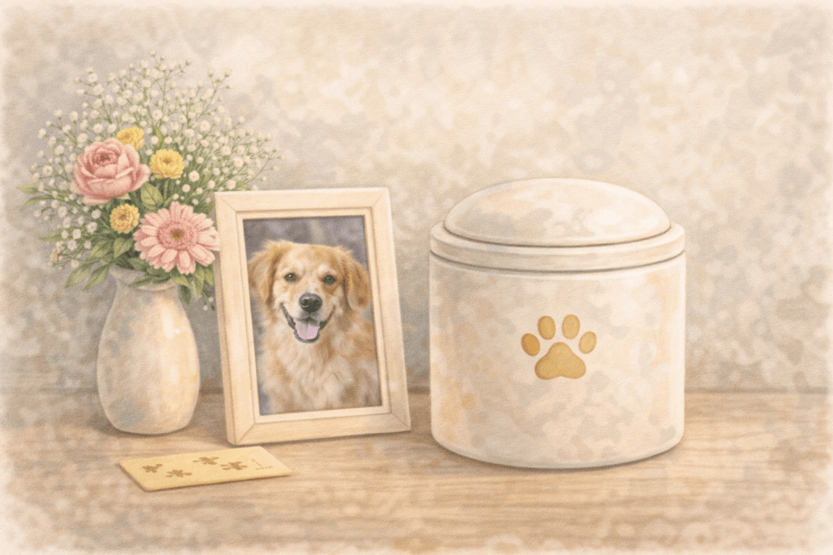 ペットの遺骨を棚に置いている様子