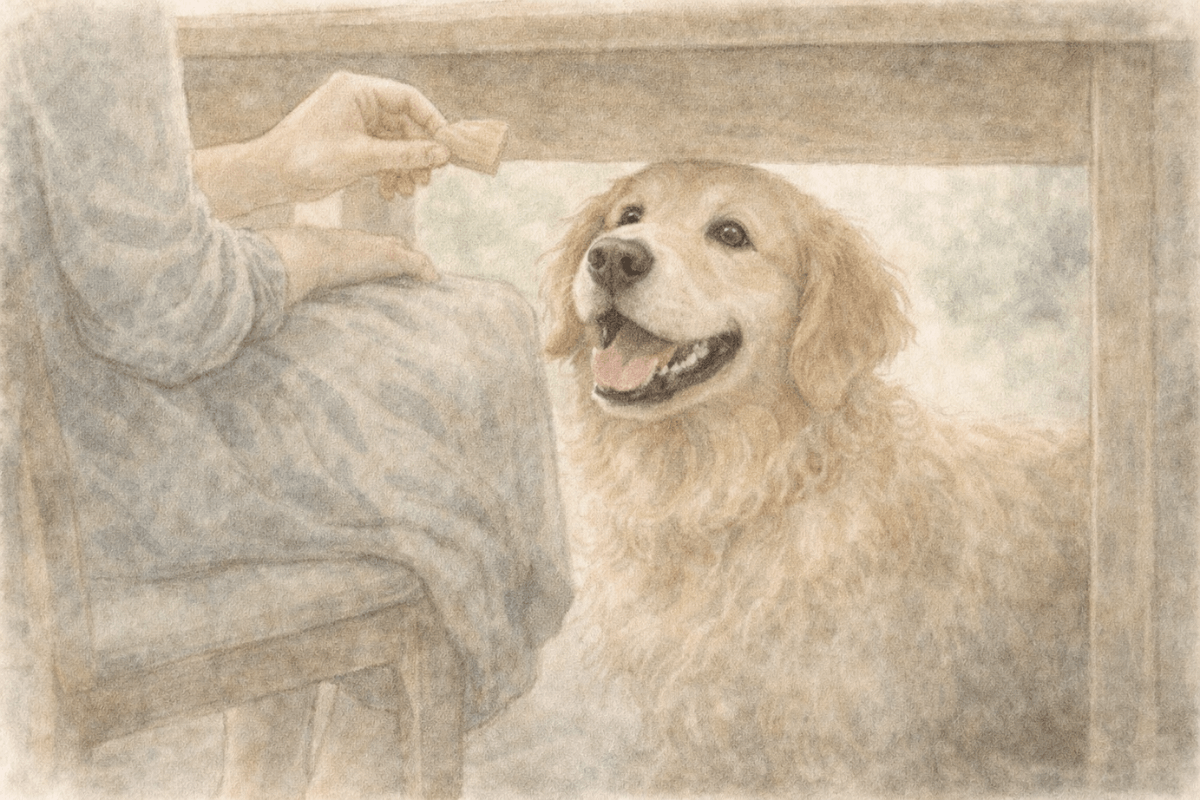 愛犬におやつをあげる飼い主